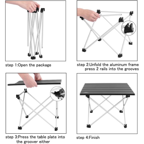 Table de camping d'extérieur de PetginHome, portative en aluminium enroulable, pliable, ultraléger et compact avec sac de transport pour la plage,