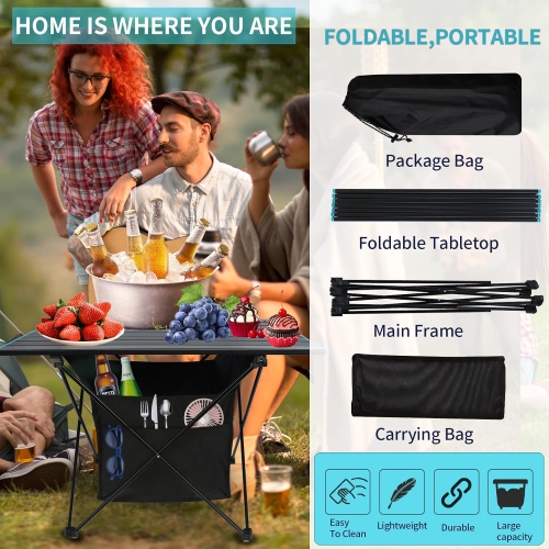 Table pliante de PetginHome,Table de camping portative en aluminium avec sac de transport,Table de patio pliable légère pour