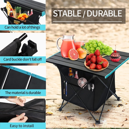 Table pliante de PetginHome,Table de camping portative en aluminium avec sac de transport,Table de patio pliable légère pour