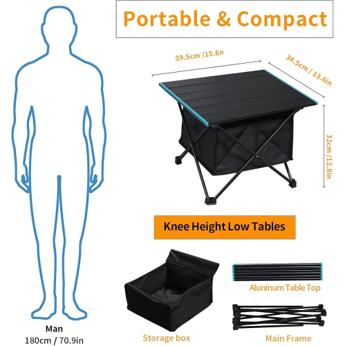 Table pliante de PetginHome,Table de camping portative en aluminium avec sac de transport,Table de patio pliante légère pour