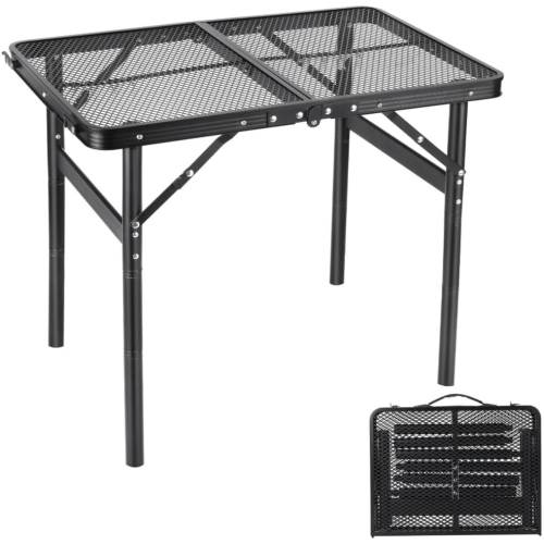 Petite table pliante de 2 pi Table de camping pliable Table de barbecue Table de pique-nique Portable Mesh 4 Hauteur réglable pour pique-nique, plage