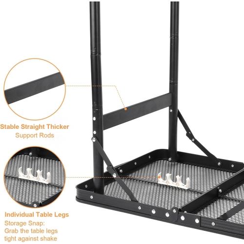 Petite table pliante de 2 pi Table de camping pliable Table de barbecue Table de pique-nique Portable Mesh 4 Hauteur réglable pour pique-nique, plage