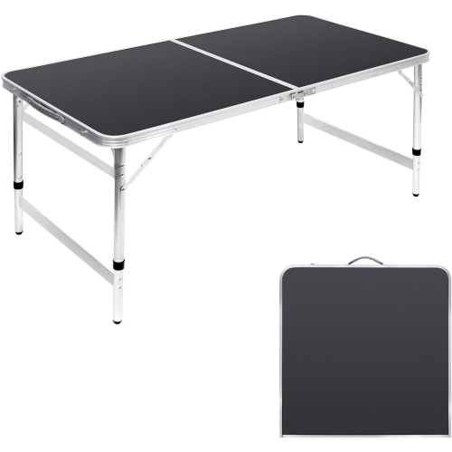 Petite table pliante de 4 pi Table de camping pliable Table de barbecue Table de pique-nique Portable Mesh 3 Hauteur réglable pour pique-nique, plage