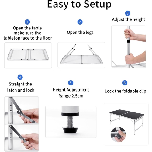 Petite table pliante de 4 pi Table de camping pliable Table de barbecue Table de pique-nique Portable Mesh 3 Hauteur réglable pour pique-nique, plage