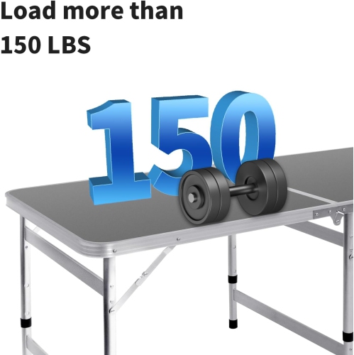 Petite table pliante de 6 pi Table de camping pliable Table de barbecue Table de pique-nique Portable Mesh 3 Hauteur réglable pour pique-nique, plage