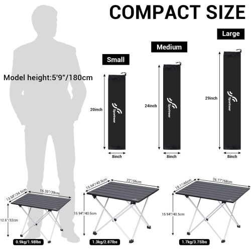 Table pliante de camping PetginHome, table d'appoint compacte en aluminium léger pour barbecue de pique-nique de camping, grande taille