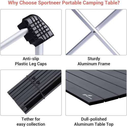 Table pliante de camping PetginHome, table d'appoint compacte en aluminium léger pour barbecue de pique-nique de camping, petit