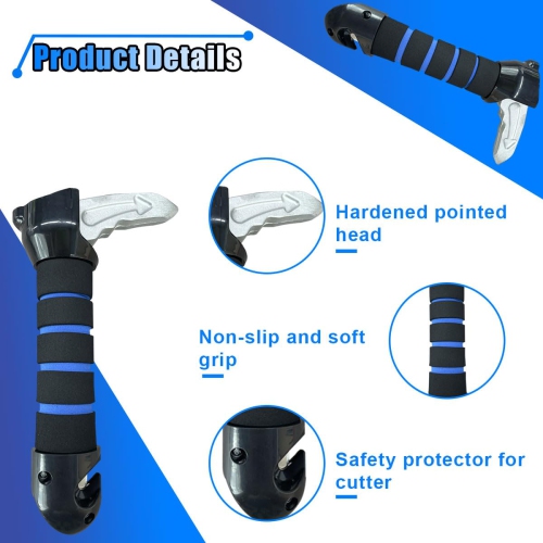 3 in 1 Portable Door Assist Handle,Security Hammer,Belt Cutter,Car Cane for Elderly(2pcs)-Blue