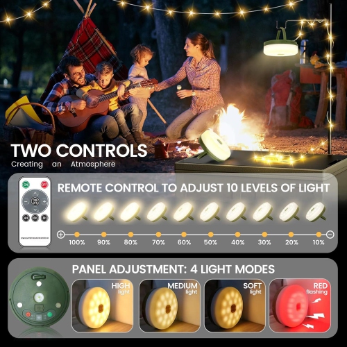 Portable Camping String Lights,32.8FT Rechargeable Tent Lights String,Hanging Camping Lanterns Portable LED Lamp for Outdoor Patio Awning Garden