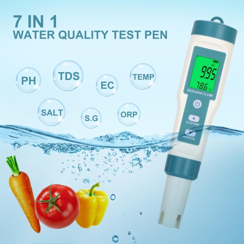 Water Salinity Tester PH/TDS/EC/Salt/S.G/ORP/Temp Tester Salt Water Tester for Pools Drinking Water Aquariums-Green