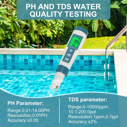 Water Salinity Tester PH/TDS/EC/Salt/S.G/ORP/Temp Tester Salt Water Tester for Pools Drinking Water Aquariums-Green