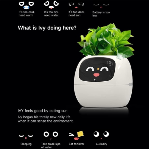 Smart Flowerpots,Smart Pet Planter,AI Planter,Intelligent Flowerpots,7 Smart Sensors,for Living Room Bedroom Office,Plant Free-White