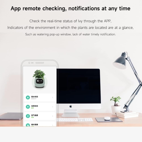 Smart Flowerpots,Smart Pet Planter,AI Planter,Intelligent Flowerpots,7 Smart Sensors,for Living Room Bedroom Office,Plant Free-White