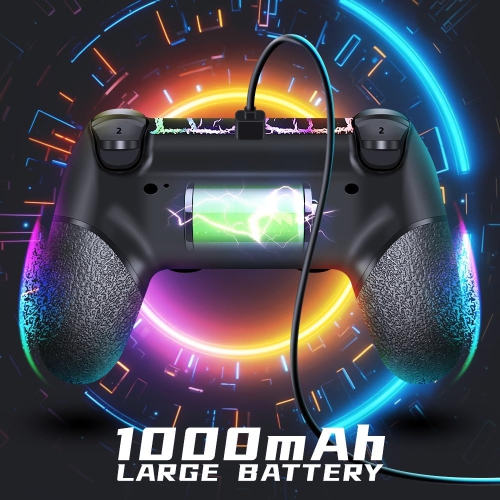 Light-up Wireless Controller for PS4, with RGB Light, 1000mah Battery, 3.5mm Audio Jack and Turbo Function, Compatible with PS4/Slim/Pro and Windows