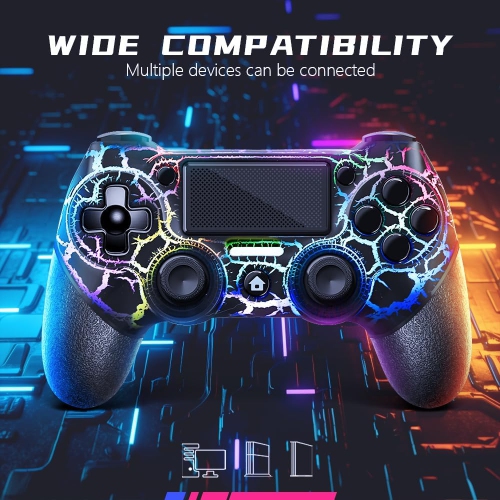 Light-up Wireless Controller for PS4, with RGB Light, 1000mah Battery, 3.5mm Audio Jack and Turbo Function, Compatible with PS4/Slim/Pro and Windows