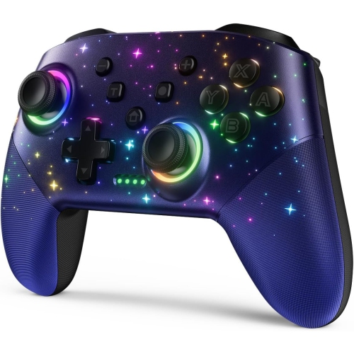 Switch Controller, LED Star Wireless Pro Controllers Compatible with Lite/OLED, Windows PC/IOS/Android with 9 Colors RGB