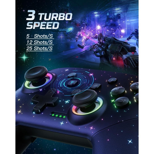 Switch Controller, LED Star Wireless Pro Controllers Compatible with Lite/OLED, Windows PC/IOS/Android with 9 Colors RGB