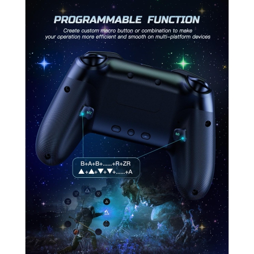 Switch Controller, LED Star Wireless Pro Controllers Compatible with Lite/OLED, Windows PC/IOS/Android with 9 Colors RGB