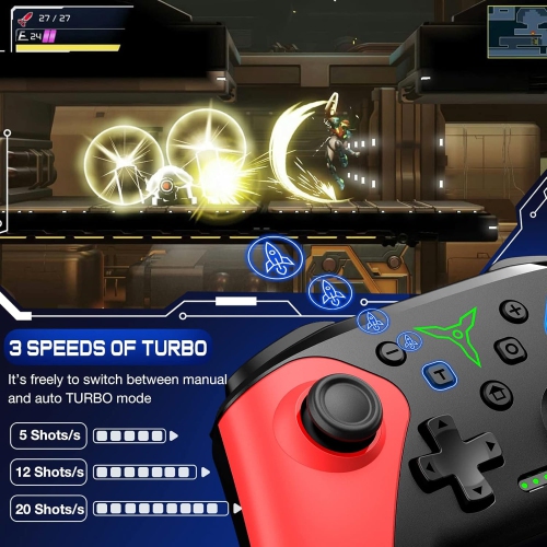 Manette Switch sans fil pour Nintendo Switch/Lite/OLED, avec une sensation de toucher de la souris sur les boutons arrière, avec fonction de réveil,