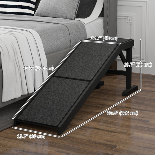 PawHut – Marchepieds pour tapis à plateforme antidérapante Dogs Cats, pin, 59 long. X 16 larg. X 20 haut., noir