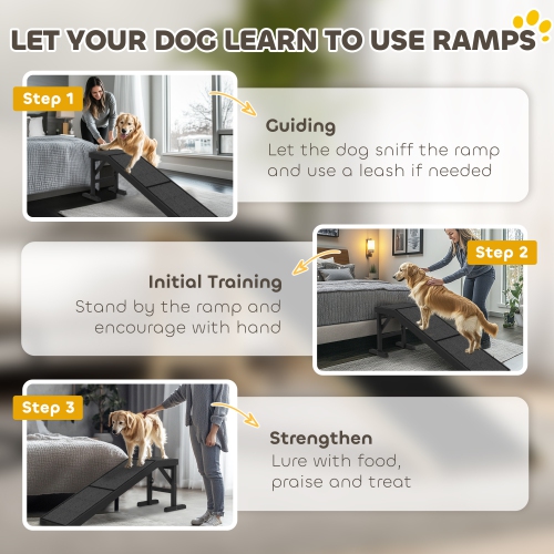 PawHut – Marchepieds pour tapis à plateforme antidérapante Dogs Cats, pin, 59 long. X 16 larg. X 20 haut., noir