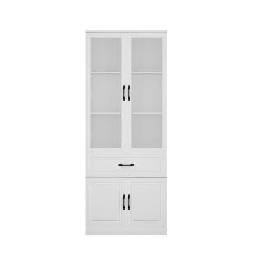HOMSEE  Tall Bookshelf With Glass Doors, Shelves & Drawers – Freestanding Storage Organizer for Room (31.5" W X 15.7" D X 78.7" H), White