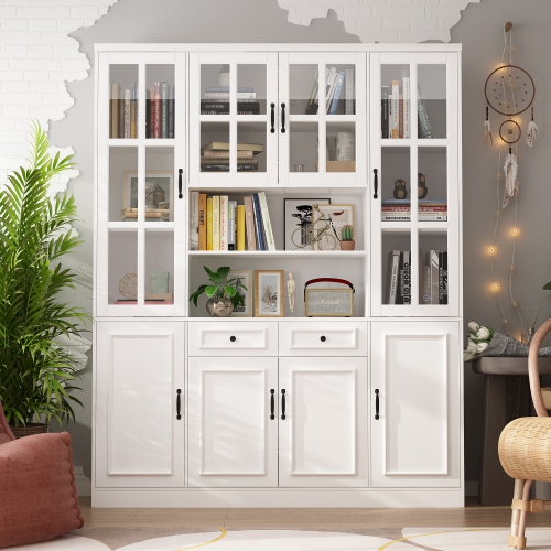Homsee Spacious Bookcase with Glass Doors, Adjustable Shelves & Generous Storage for Home Library or Study , White