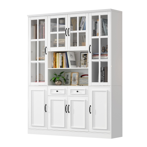 Homsee Spacious Bookcase with Glass Doors, Adjustable Shelves & Generous Storage for Home Library or Study , White