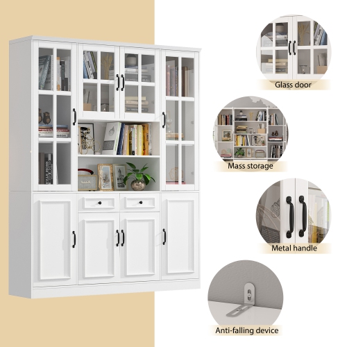 Homsee Spacious Bookcase with Glass Doors, Adjustable Shelves & Generous Storage for Home Library or Study , White