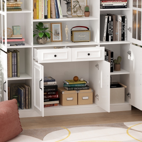 Homsee Spacious Bookcase with Glass Doors, Adjustable Shelves & Generous Storage for Home Library or Study , White