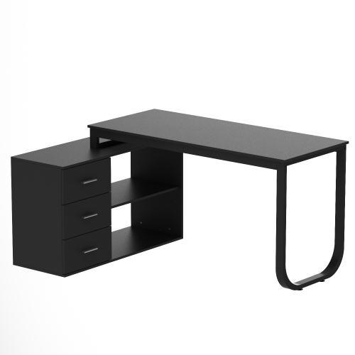 HOMSEE  Modern L-Shaped Office Desk With Storage Shelves & Drawers, Open Shelving for Home Office (55.1" W X 41.3" D X 29.5" H) In Black