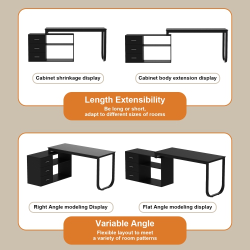 Homsee Modern L-Shaped Office Desk with Storage Shelves & Drawers, Open Shelving for Home Office, Black
