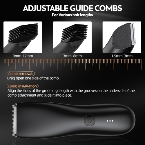 Men's Body Hair Trimmer, Waterproof Rechargeable Electric Full Body Trimmer for Home Use-Black