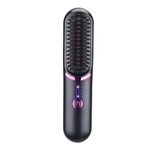 Brosse lissante sans fil,Brosse de voyage pour fer plat portative,Mini brosse chauffante ionique pour femmes-Noir