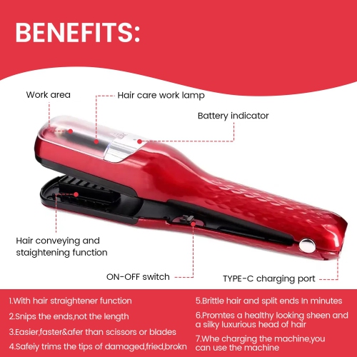 Cordless Hair Split End Remover USB Straighten Hair Automatic Hair Clipper Hair Fork Trimmer Electric Hair Trimmer-Red