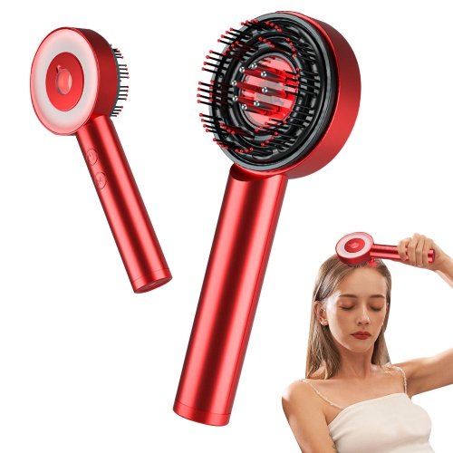 Red Blue Light Therapy Scalp Massage Brush Hair Growth Massager Comb Shiatsu Scalp Massager Electric Head Massage Comb-Red