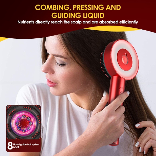 Red Blue Light Therapy Scalp Massage Brush Hair Growth Massager Comb Shiatsu Scalp Massager Electric Head Massage Comb-Red