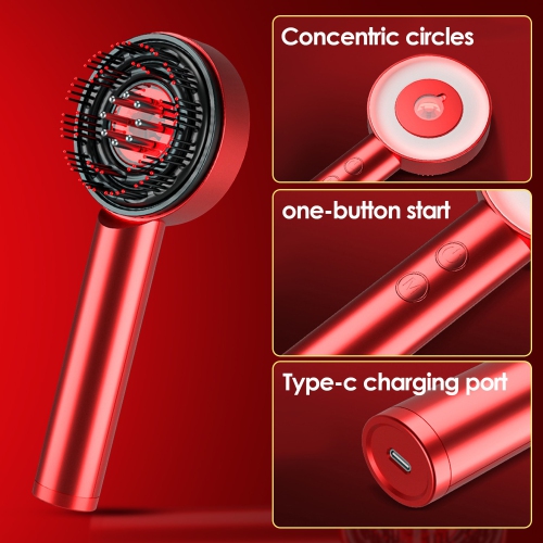 Red Blue Light Therapy Scalp Massage Brush Hair Growth Massager Comb Shiatsu Scalp Massager Electric Head Massage Comb-Red