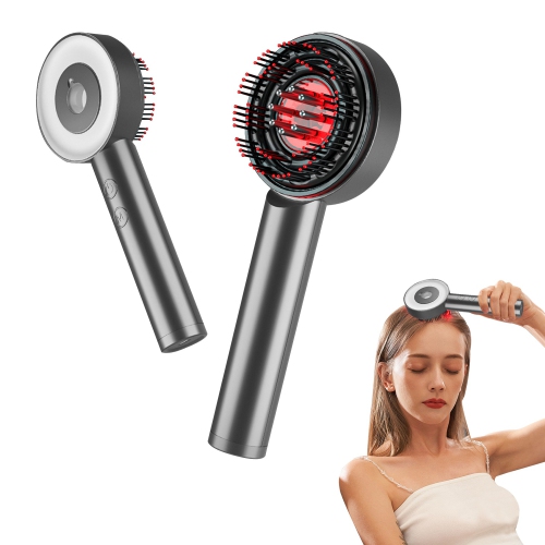 Red Blue Light Therapy Scalp Massage Brush Hair Growth Massager Comb Shiatsu Scalp Massager Electric Head Massage Comb-Gray