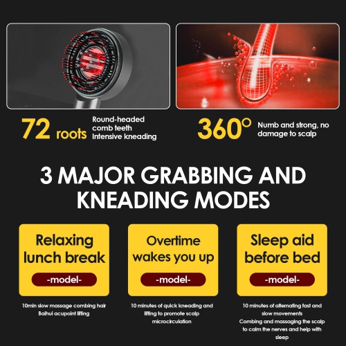 Red Blue Light Therapy Scalp Massage Brush Hair Growth Massager Comb Shiatsu Scalp Massager Electric Head Massage Comb-Gray