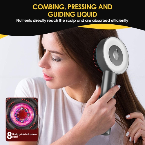 Red Blue Light Therapy Scalp Massage Brush Hair Growth Massager Comb Shiatsu Scalp Massager Electric Head Massage Comb-Gray