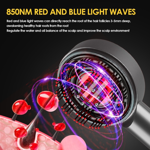 Red Blue Light Therapy Scalp Massage Brush Hair Growth Massager Comb Shiatsu Scalp Massager Electric Head Massage Comb-Gray