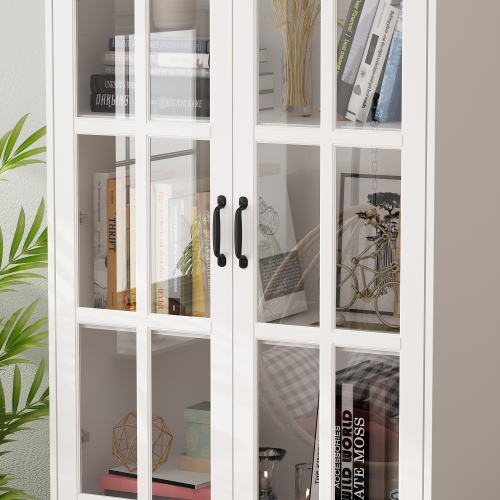 Homsee Tall Bookcase Bookshelf with 5 Storage Shelves & 2 Glass Doors, Wooden Display Storage Cabinet for Home Office & Living Room , White