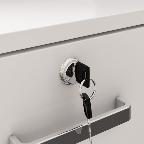 Homsee L-Shaped Reception Desk with Storage Shelves, Lockable Drawer & Cabinet for Office, White