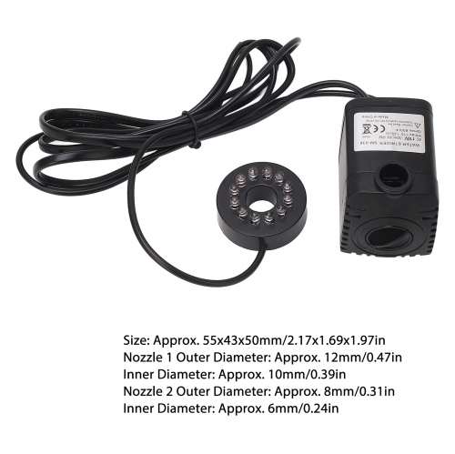 Submersible Pump 8W 600LPH IP68 Ultra Quiet Fountain Water Pump with Colorful LED Light for Pond Aquarium Fish Tank US Plug 110V