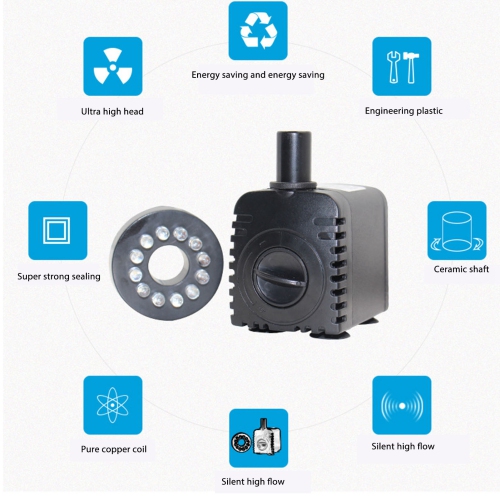 Submersible Pump 8W 600LPH IP68 Ultra Quiet Fountain Water Pump with Colorful LED Light for Pond Aquarium Fish Tank US Plug 110V