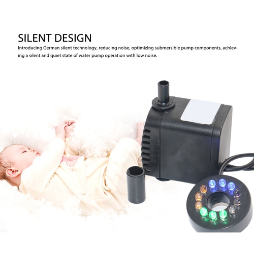 Submersible Pump 8W 600LPH IP68 Ultra Quiet Fountain Water Pump with Colorful LED Light for Pond Aquarium Fish Tank US Plug 110V