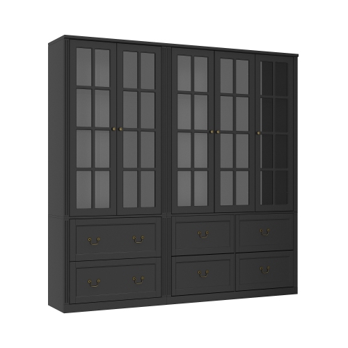 HOMSEE  Modern Display Cabinet w Glass Doors, Adjustable Shelves & Ample Storage Drawers, Ideal for Contemporary Dining Areas (78.7" W X 15.7" D X