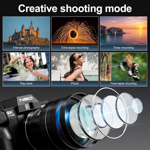 NBD 4K Digital Cameras for Photography, 48MP Vlogging Camera for YouTube with Microphone & Tripod Grip, Video Camera with Wide-Angle&Macro Lens,