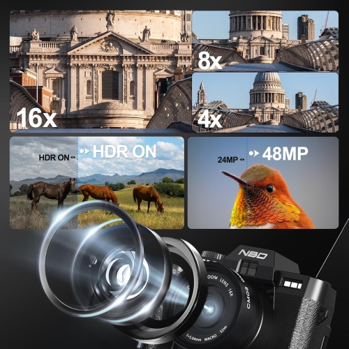 NBD 4K Digital Cameras for Photography, 48MP Vlogging Camera for YouTube with Microphone & Tripod Grip, Video Camera with Wide-Angle&Macro Lens,
